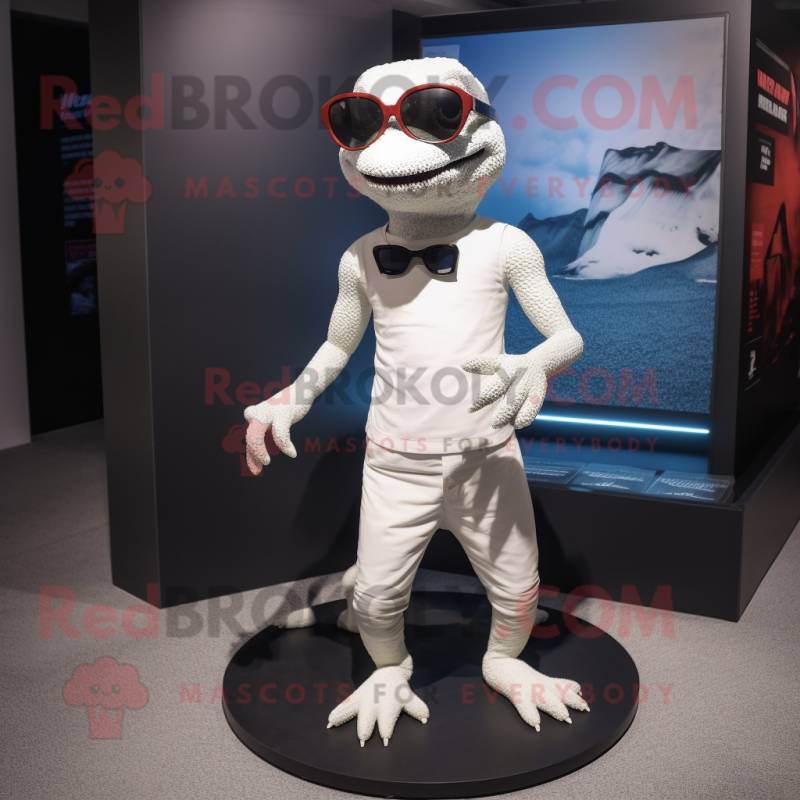 White Lizard mascot costume character dressed with a Shorts and Sunglasses White Lizard mascot costume character dressed with a Shorts and Sunglasses