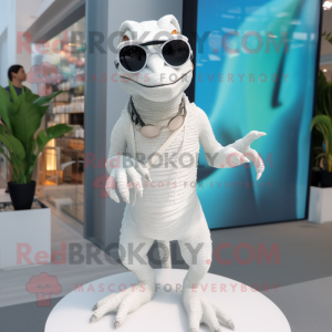 White Lizard mascot costume character dressed with a Shorts and Sunglasses
