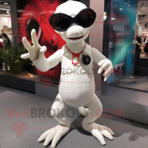 White Lizard mascot costume character dressed with a Shorts and Sunglasses