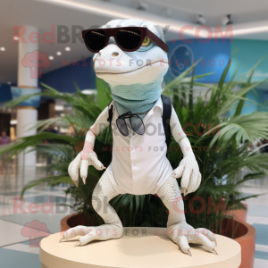 White Lizard mascot costume character dressed with a Shorts and Sunglasses