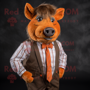Rust Wild Boar mascot costume character dressed with a Dress Shirt and Ties