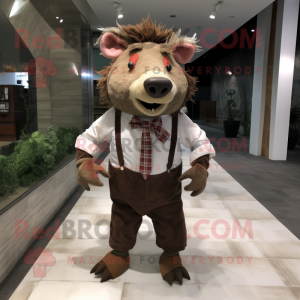 Rust Wild Boar mascot costume character dressed with a Dress Shirt and Ties