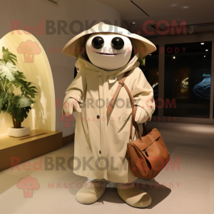 Beige Stingray mascot costume character dressed with a Parka and Handbags