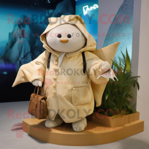 Beige Stingray mascot costume character dressed with a Parka and Handbags