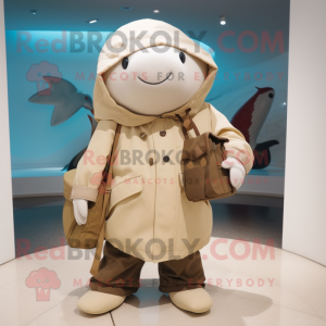 Beige Stingray mascot costume character dressed with a Parka and Handbags