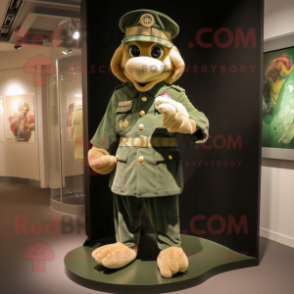 Gold Green Beret mascot costume character dressed with a Trousers and Shawl pins