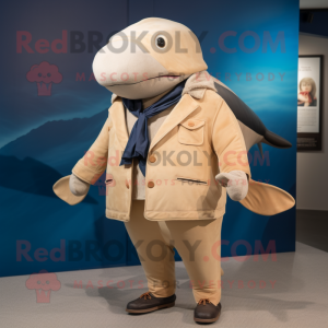 Tan Whale mascot costume character dressed with a Jacket and Ties