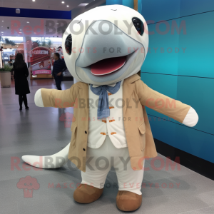 Tan Whale mascot costume character dressed with a Jacket and Ties