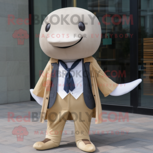 Tan Whale mascot costume character dressed with a Jacket and Ties