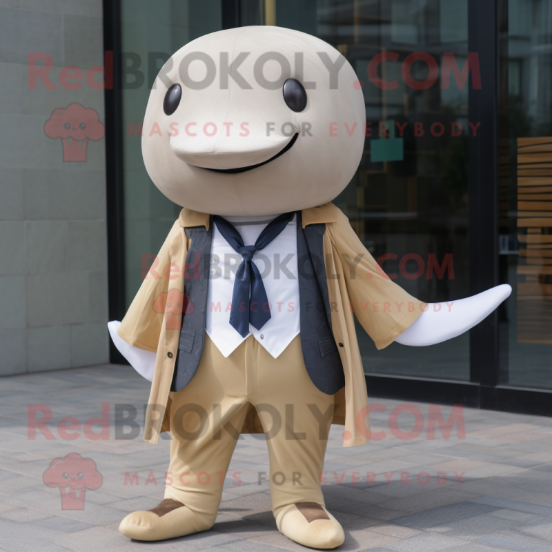 Tan Whale mascot costume character dressed with a Jacket and Ties Tan Whale mascot costume character dressed with a Jacket and Ties