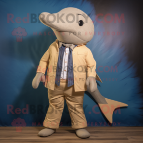 Tan Whale mascot costume character dressed with a Jacket and Ties