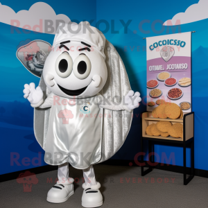 Silver Clam Chowder mascot costume character dressed with a Board Shorts and Coin purses