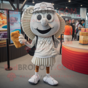 Silver Clam Chowder mascot costume character dressed with a Board Shorts and Coin purses