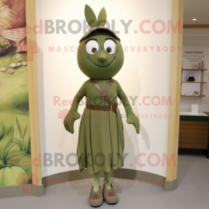 Olive But mascot costume character dressed with a Sheath Dress and Cummerbunds