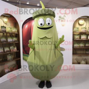 Olive But mascot costume character dressed with a Sheath Dress and Cummerbunds