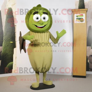 Olive But mascot costume character dressed with a Sheath Dress and Cummerbunds