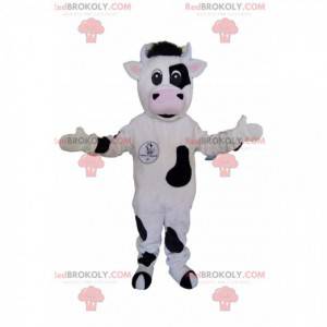 Mascote de vaca preto e branco. Fantasia de vaca -