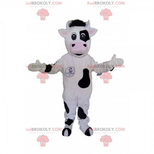 Mascotte della mucca in bianco e nero. Costume da mucca -
