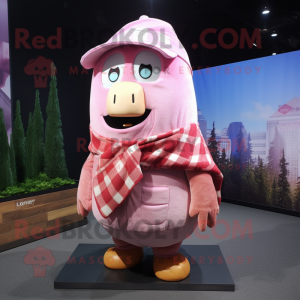 Pink Cod mascot costume character dressed with a Flannel Shirt and Shawl pins