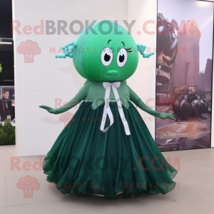 Forest Green Jellyfish mascot costume character dressed with a Ball Gown and Bow ties