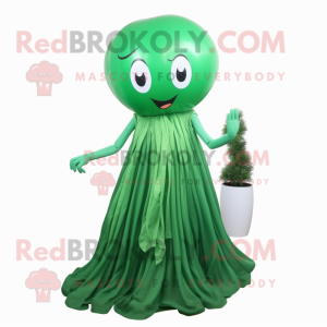 Forest Green Jellyfish mascot costume character dressed with a Ball Gown and Bow ties