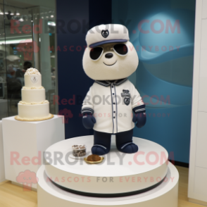 Navy Wedding Cake mascot costume character dressed with a Hoodie and Keychains
