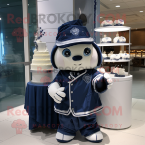 Navy Wedding Cake mascot costume character dressed with a Hoodie and Keychains