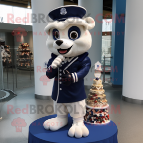 Navy Wedding Cake mascot costume character dressed with a Hoodie and Keychains