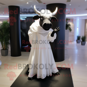 Black Bull mascot costume character dressed with a Wedding Dress and Gloves