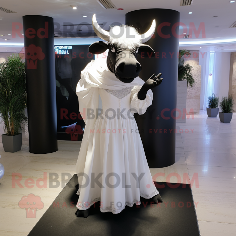 Black Bull mascot costume character dressed with a Wedding Dress and Gloves Black Bull mascot costume character dressed with a Wedding Dress and Gloves