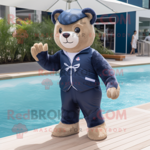 Navy Bear mascot costume character dressed with a One-Piece Swimsuit and Bow ties
