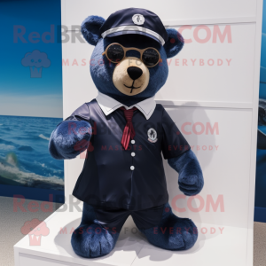 Navy Bear mascot costume character dressed with a One-Piece Swimsuit and Bow ties