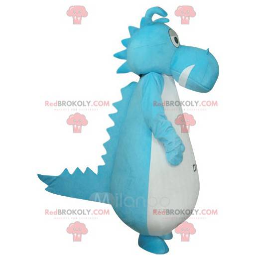 Mascote de dinossauro azul e branco. Fantasia de dinossauro -