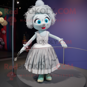 Silver Tightrope Walker mascot costume character dressed with a Skirt and Keychains