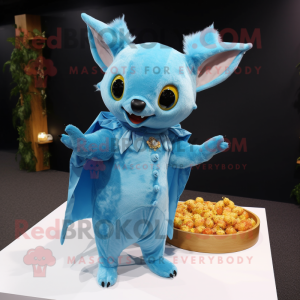 Sky Blue Fruit Bat mascot costume character dressed with a Bodysuit and Earrings