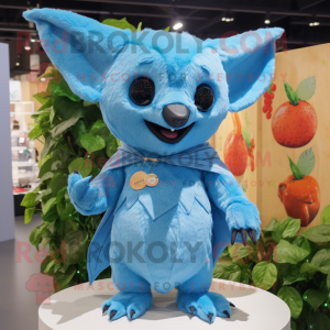 Sky Blue Fruit Bat mascot costume character dressed with a Bodysuit and Earrings