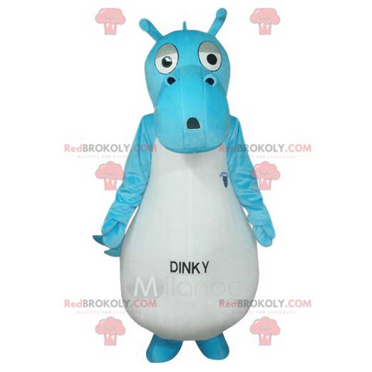 Mascota dinosaurio azul y blanco. Disfraz de dinosaurio -