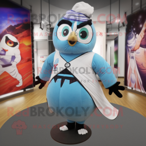 White Blue Jay mascot costume character dressed with a Yoga Pants and Wraps