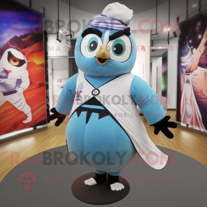 White Blue Jay mascot costume character dressed with a Yoga Pants and Wraps White Blue Jay mascot costume character dressed with a Yoga Pants and Wraps