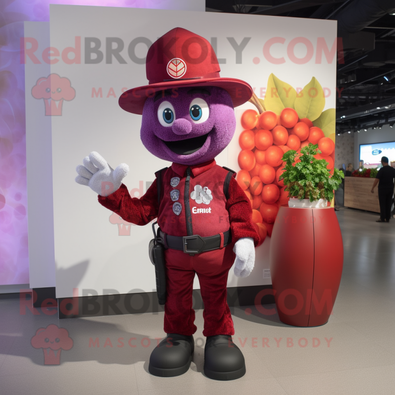 Red Grape mascot costume character dressed with a Graphic Tee and Hats