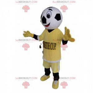 Mascota de personaje con cabeza de balón de fútbol. -