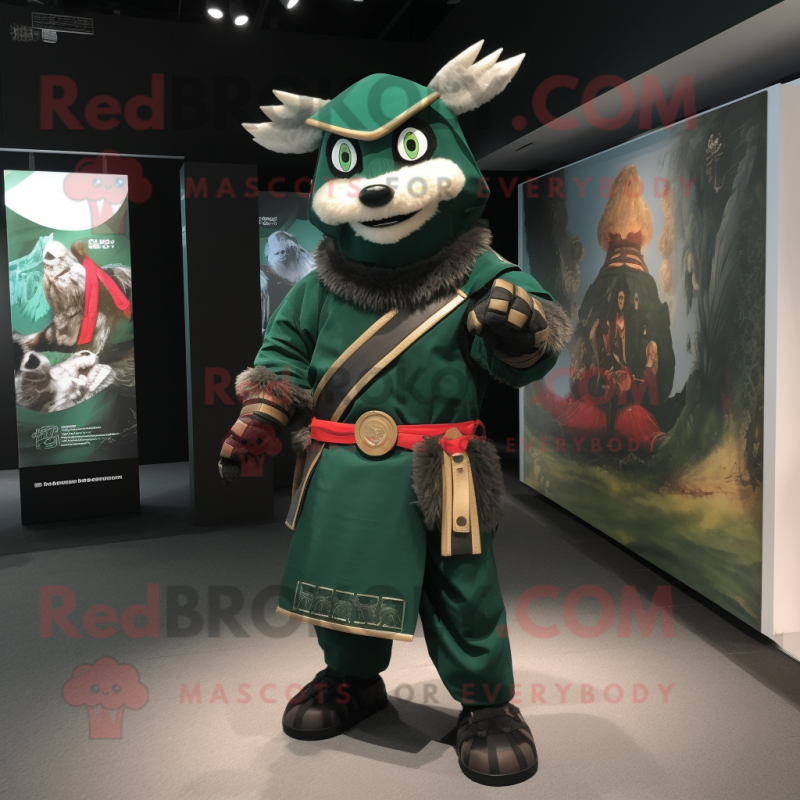 Forest Green Samurai mascot costume character dressed with a Shorts and Brooches Forest Green Samurai mascot costume character dressed with a Shorts and Brooches