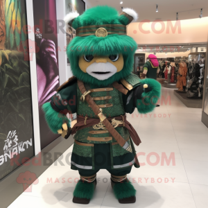 Forest Green Samurai mascot costume character dressed with a Shorts and Brooches