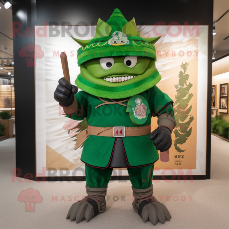 Forest Green Samurai mascot costume character dressed with a Shorts and Brooches Forest Green Samurai mascot costume character dressed with a Shorts and Brooches