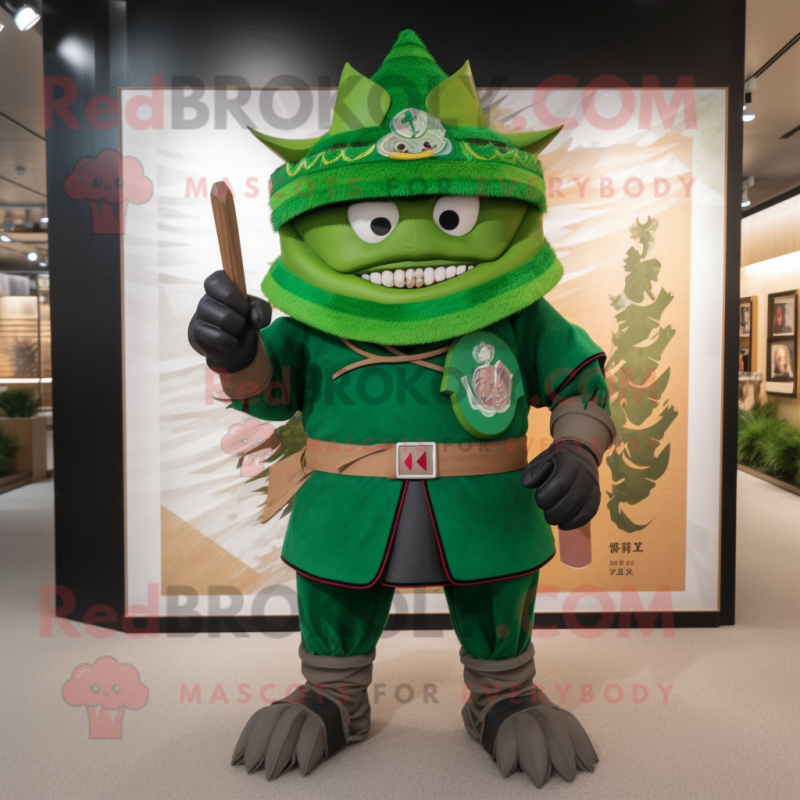 Forest Green Samurai mascot costume character dressed with a Shorts and Brooches