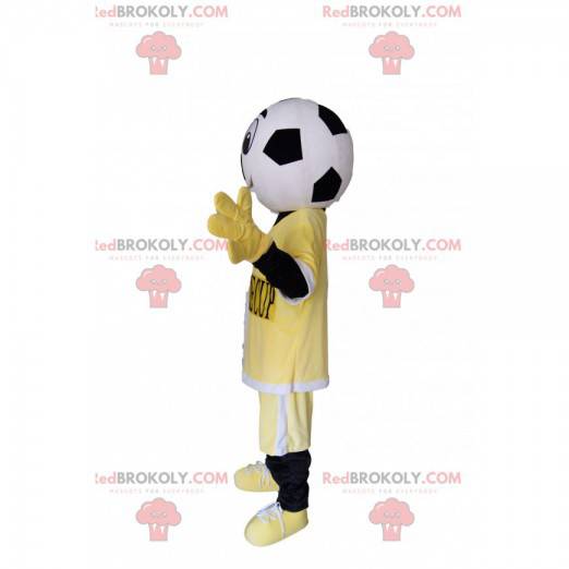 Mascotte personaggio con una testa di pallone da calcio -