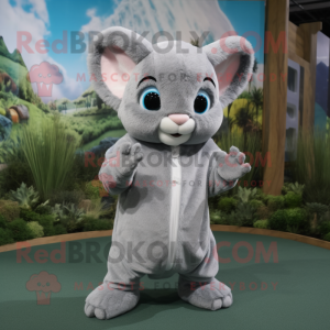 Gray Chinchilla mascot costume character dressed with a Hoodie and Earrings