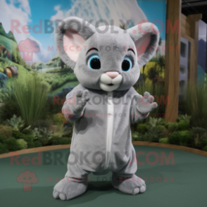Gray Chinchilla mascot costume character dressed with a Hoodie and Earrings