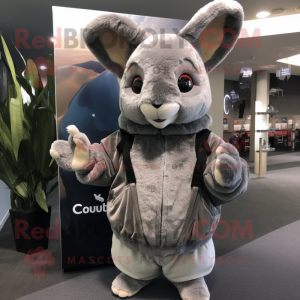 Gray Chinchilla mascot costume character dressed with a Hoodie and Earrings