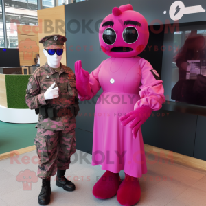 Magenta Air Force Soldier mascot costume character dressed with a Midi Dress and Cummerbunds